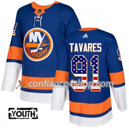 Adidas Maillot de Hockey New York Islanders John Tavares 91 2017-2018 Bleu USA Flag Fashion Authentic - Enfant